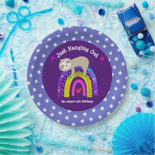 Lila Sloth Boho Rainbow Birthday Niedlich Paper Pappteller