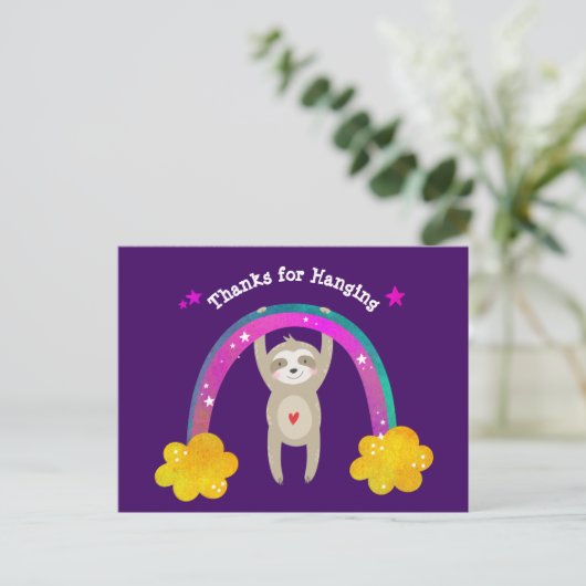 Lila Sloth Boho Rainbow Birthday Niedlich Vielen D Postkarte (Stehend Vorderseite)