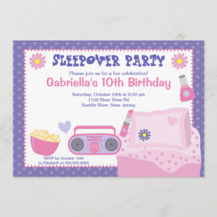 Lila Slumber Party Spaß Geburtstag Einladung
