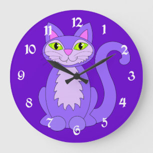 Lila Snaggletooth-Katzen-Uhr Große Wanduhr