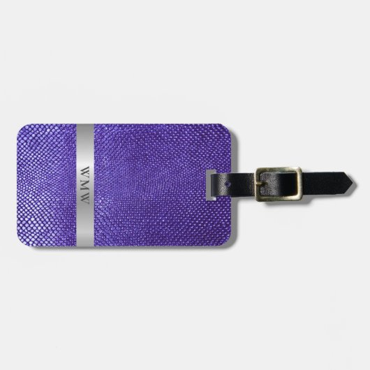 Lila Snakeskin Leder Silber Metal Monogramm Gepäckanhänger (Vorderseite horizontal)