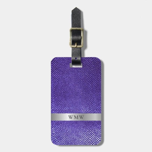 Lila Snakeskin Leder Silber Metal Monogramm Gepäckanhänger (Vorderseite vertikal)