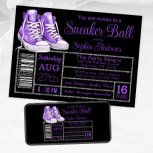 Lila Sneaker Ball Geburtstagsfeier Schuh Etikett Einladung