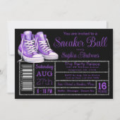 Lila Sneaker Ball Geburtstagsparty Showlabel Einladung (Vorderseite)
