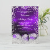 Lila Snow Bauble Weihnachtsfeier Einladung (Stehend Vorderseite)