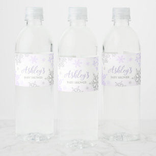 Lila Snowflake Babydusche Wasserflaschenetikett