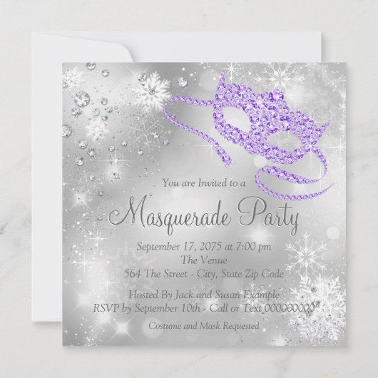 Lila Snowflake-Masquerade-Party Einladung (Rückseite)