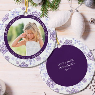 Lila Snowflake Merry Bright und Weihnachten Foto Keramik Ornament