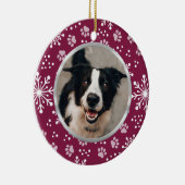 Lila Snowflake-Paw-Muster Pet Foto Keramik Ornament (Rechts)