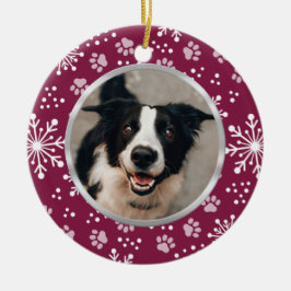 Lila Snowflake-Paw-Muster Pet Foto Keramik Ornament