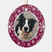 Lila Snowflake-Paw-Muster Pet Foto Keramik Ornament (Links)