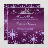 Lila Snowflake & Tiara Design Einladung zum Geburt (Vorne/Hinten)