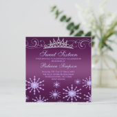 Lila Snowflake & Tiara Design Einladung zum Geburt (Stehend Vorderseite)