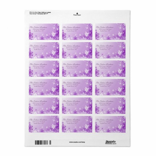 Lila Snowflake Weihnachtsanschrift Adressaufkleber (Vorne)