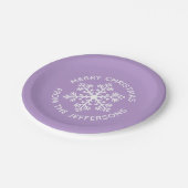 Lila Snowflake Weihnachtszeitung Teller (Schrägansicht)