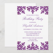 Lila Snowflake WinterGeburtstagsparty Einladung (Vorne/Hinten)
