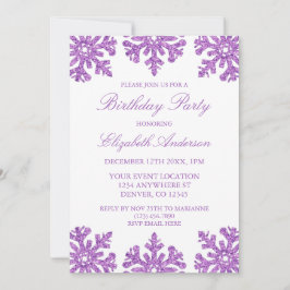 Lila Snowflake WinterGeburtstagsparty Einladung