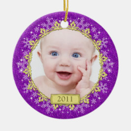 Lila Snowflakes Baby's First Christmas Foto Keramik Ornament