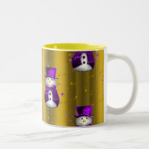 Lila Snowman auf Goldweihnachten Zweifarbige Tasse