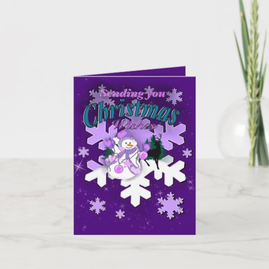 Lila Snowman Weihnachtskarte Feiertagskarte (Vorderseite)