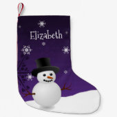 Lila Snowman Winter Scene Weihnachtsfest Strumpf Kleiner Weihnachtsstrumpf (Vorderseite)