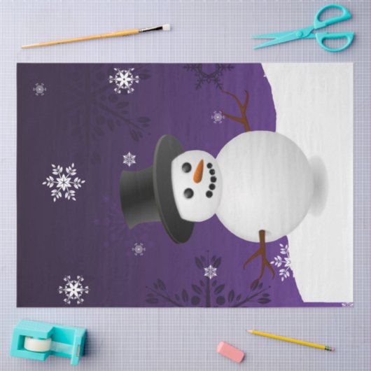 Lila Snowman Winter Scene Weihnachtszettel Seidenpapier (Basteln)
