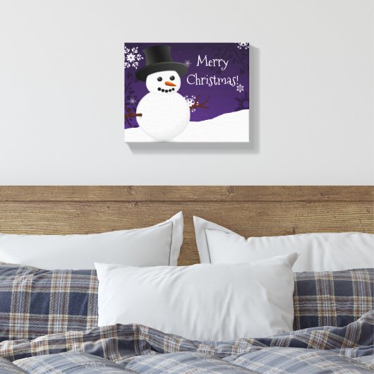 Lila Snowman Winter Szene Weihnachtsleinwand Print Leinwanddruck (Insitu (Schlafzimmer))