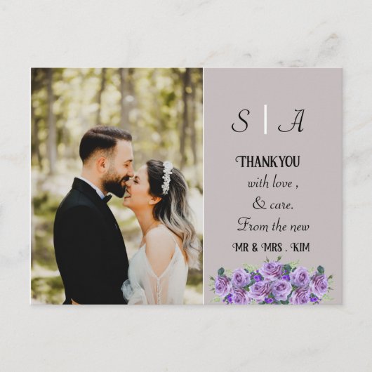 lila Soft Grau und Schwarz Foto Vielen Dank Postkarte (Vorderseite)