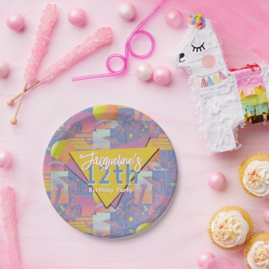 Lila Sommer Vaporwave Sunset Geburtstag Pappteller (Party)