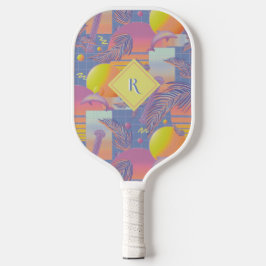 Lila Sommersonnenuntergang und Palmen Pickleball Schläger