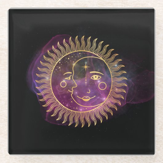 Lila Sonne und Mond Glasuntersetzer (Vorderseite)