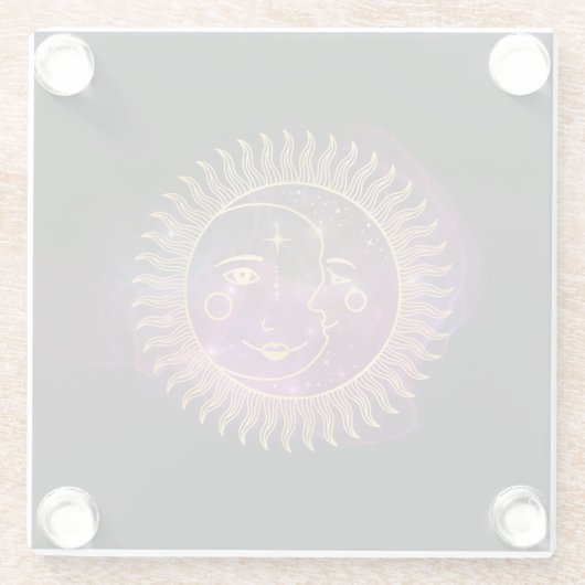 Lila Sonne und Mond Glasuntersetzer (Rückseite)