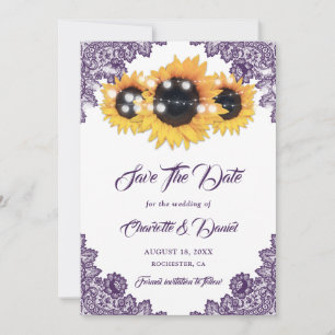 Lila Sonnenblume Florales Spitzen Rustikale Hochze Save The Date