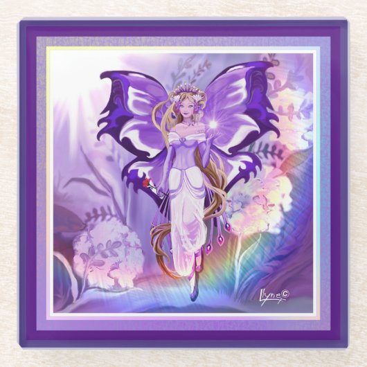 Lila Sonnenblume Glasuntersetzer (Vorderseite)