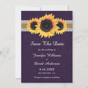 Lila Sonnenblume Rustikale Burlap Lace Hochzeit Save The Date