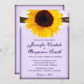 Lila Sonnenblume Rustikale Hochzeit lädt ein Einladung (Vorne/Hinten)
