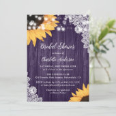 Lila Sonnenblumen-Brautparty Einladung (Stehend Vorderseite)