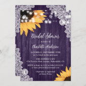Lila Sonnenblumen-Brautparty Einladung (Vorne/Hinten)
