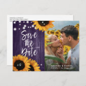 Lila Sonnenblumen Foto Save the Date Postkarte (Vorne/Hinten)