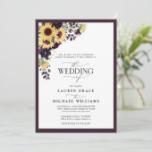 Lila Sonnenblumen-Hochzeit in Form einer Pflaume Einladung (Stehend Vorderseite)