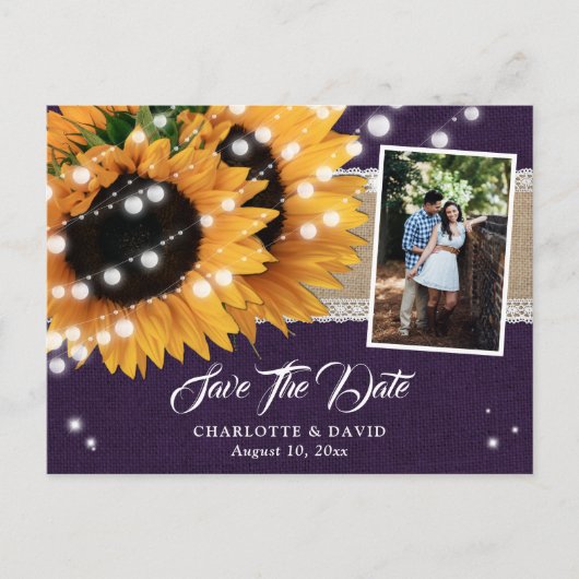 Lila Sonnenblumen Save the Date Foto Postkarten (Vorderseite)