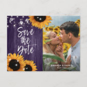 Lila Sonnenblumen Save the Date Foto Postkarten (Vorderseite)