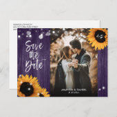 Lila Sonnenblumen Save the Date Foto Postkarten (Vorne/Hinten)