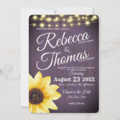Lila Sonnenblumen und Lichter Rustikale Hochzeit Einladung (Vorderseite)