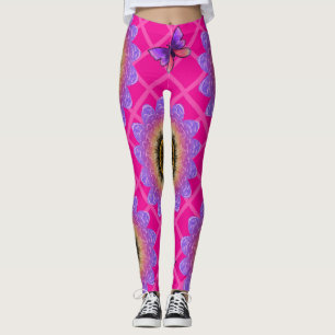 Lila-Sonnenblumen- und Schmetterlingsmuster aus Sa Leggings