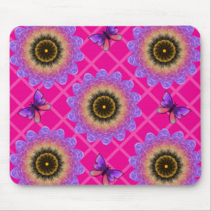 Lila-Sonnenblumen- und Schmetterlingsmuster aus Sa Mousepad