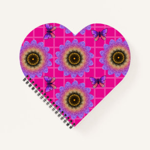 Lila-Sonnenblumen- und Schmetterlingsmuster aus Sa Notizblock