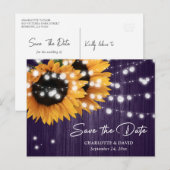 Lila Sonnenblumenhochzeit Das Datum der Postkarte  (Vorne/Hinten)