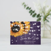 Lila Sonnenblumenhochzeit Das Datum der Postkarte  (Stehend Vorderseite)