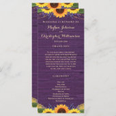 Lila Sonnenblumenhochzeit mit rustikalem Holzring Programm (Vorne/Hinten)